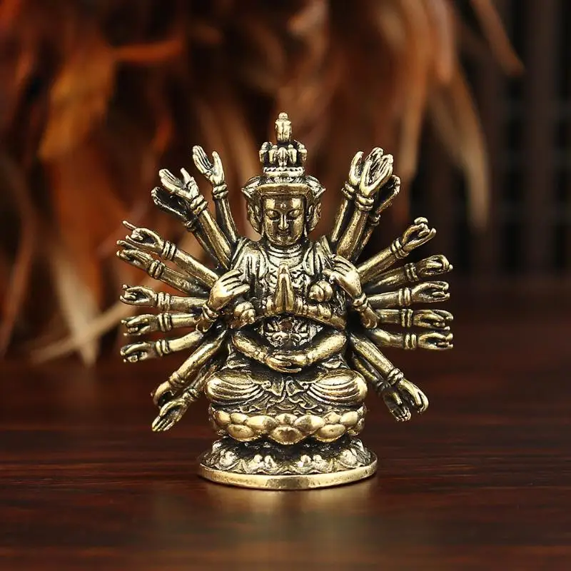 △ Avalokitesvara Guanyin Altar Statue Retro Brass Thousand-hand Bodhisattva  Statue Home Temple Decor  Gift