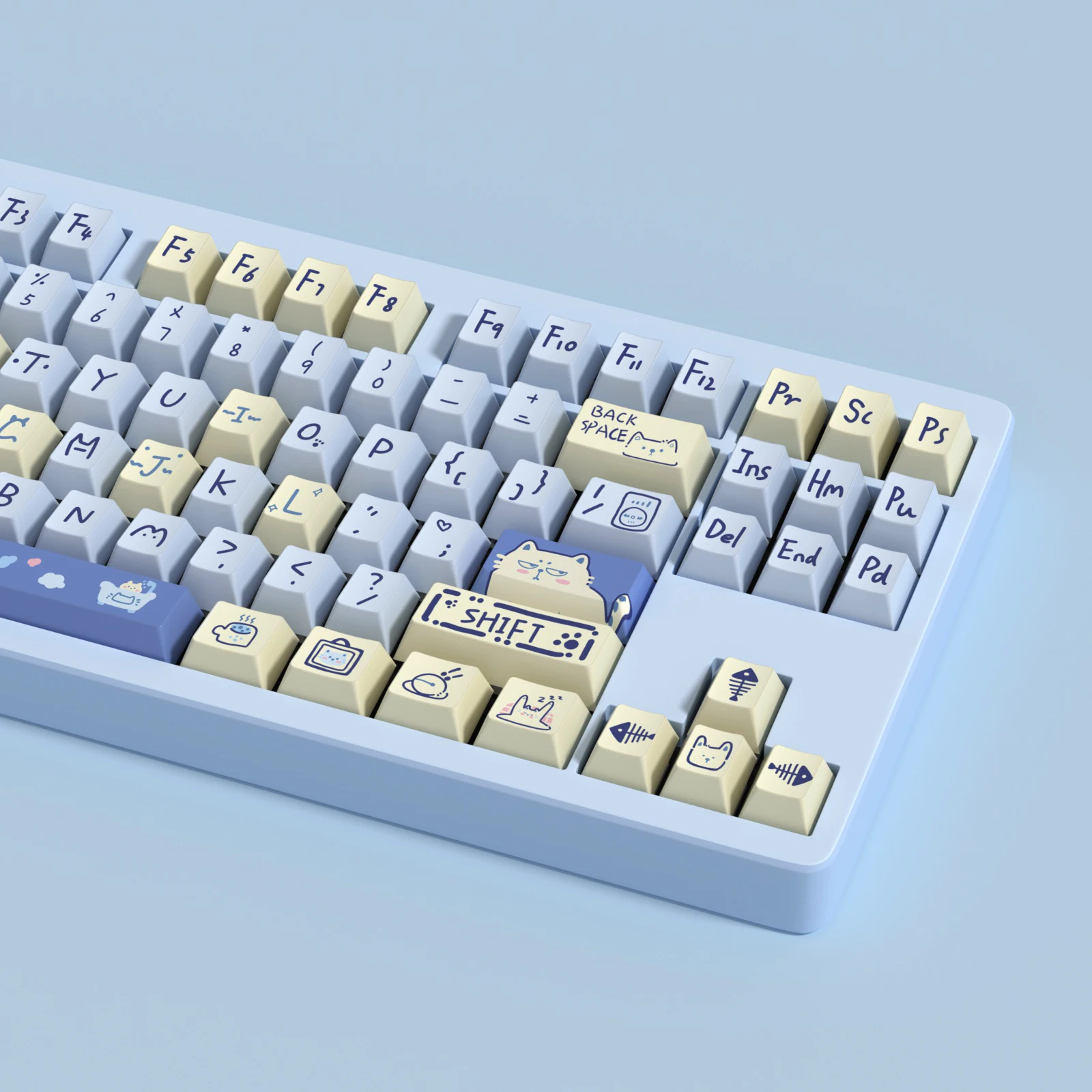Kbdiy 141 tasten kirsch profil schlüssel kappe niedliches tier blau meow thema tasten kappen für mechanische spiel tastatur mx schalter pbt tasten kappen – Detail 7