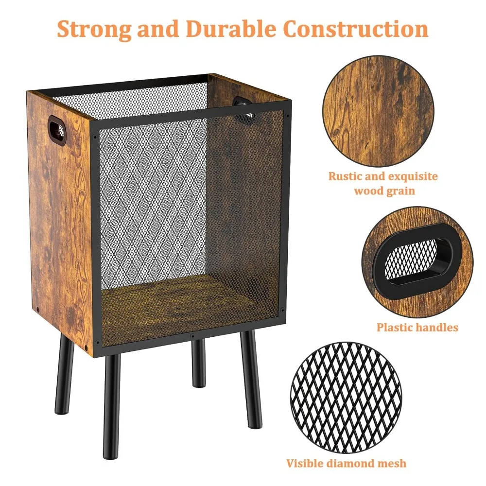 سلة مهملات مكتبية سعة 4.5 جالون للمكتب المقرب، سلة مهملات مستطيلة لغرفة النوم الخشبية مع شبكة - مقابض - ساق، صغيرة