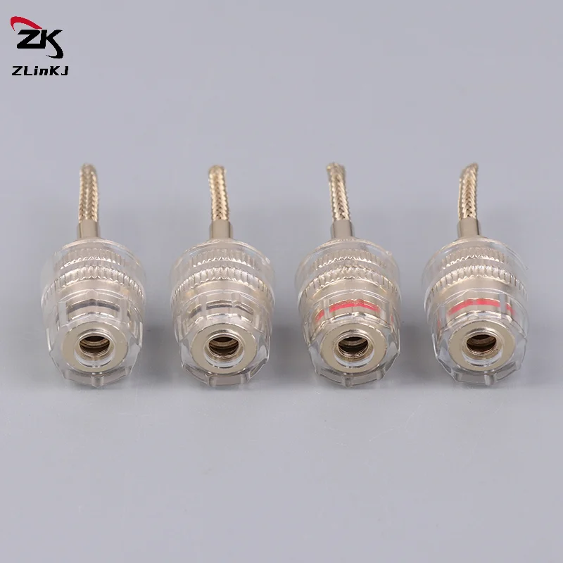 (ZYDD01) 2/4Pcs 4MM Banana Female To 2MM Pin Connector HIFI Cable Adapter Plug Braided Copper Wire Socket