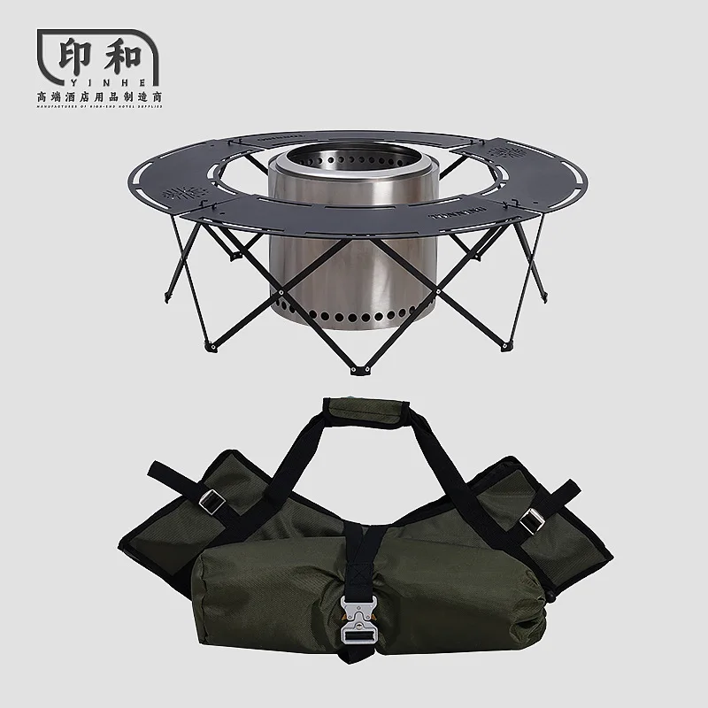 MOEYE Carbon Steel Outdoor Camping Folding Barbecue Round Table Stove Portable