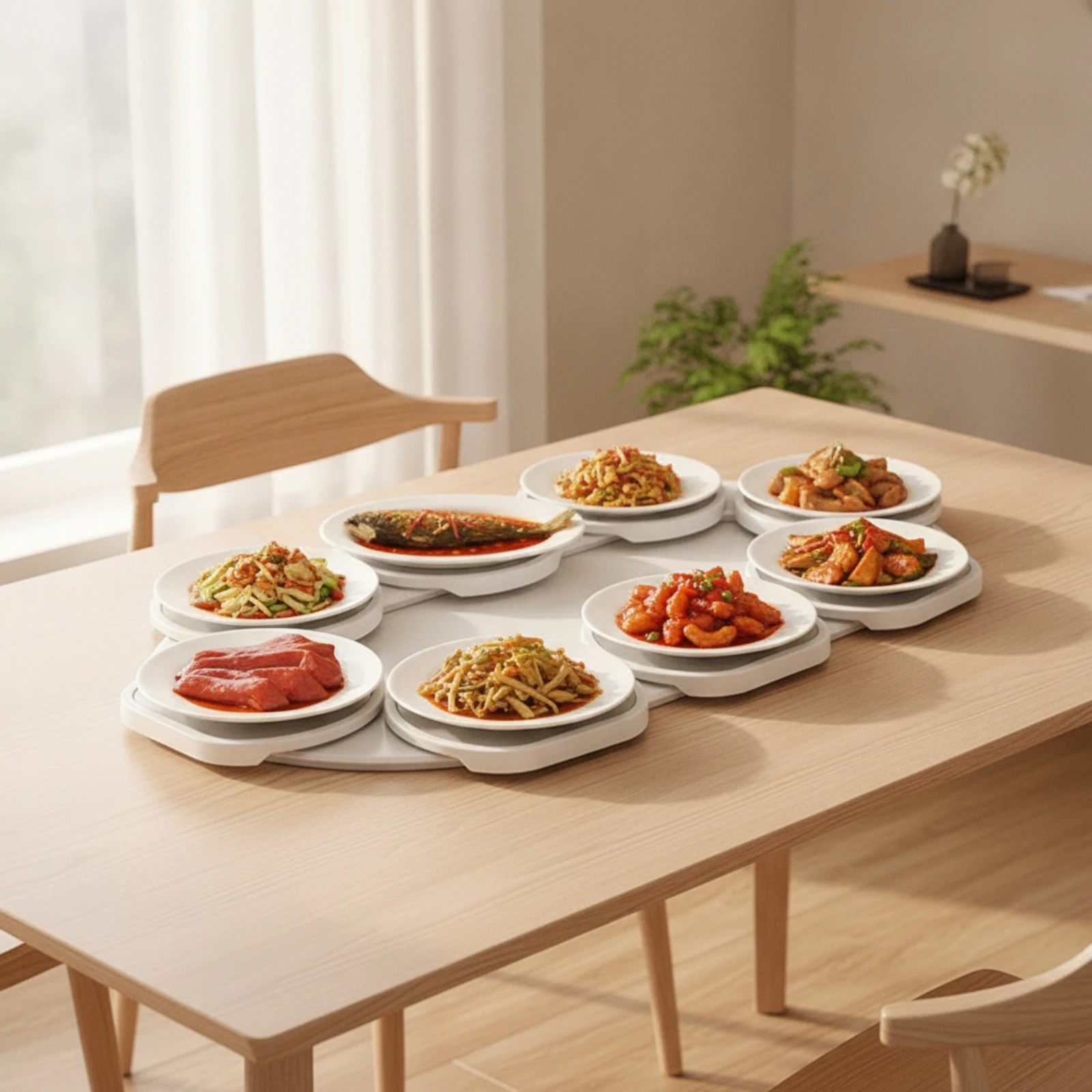 Rotating Dining Tray with Plate Supports Slim Rotating Serving Tray Tabletop Turntable Textured Tabletop Rotating Tray Manual