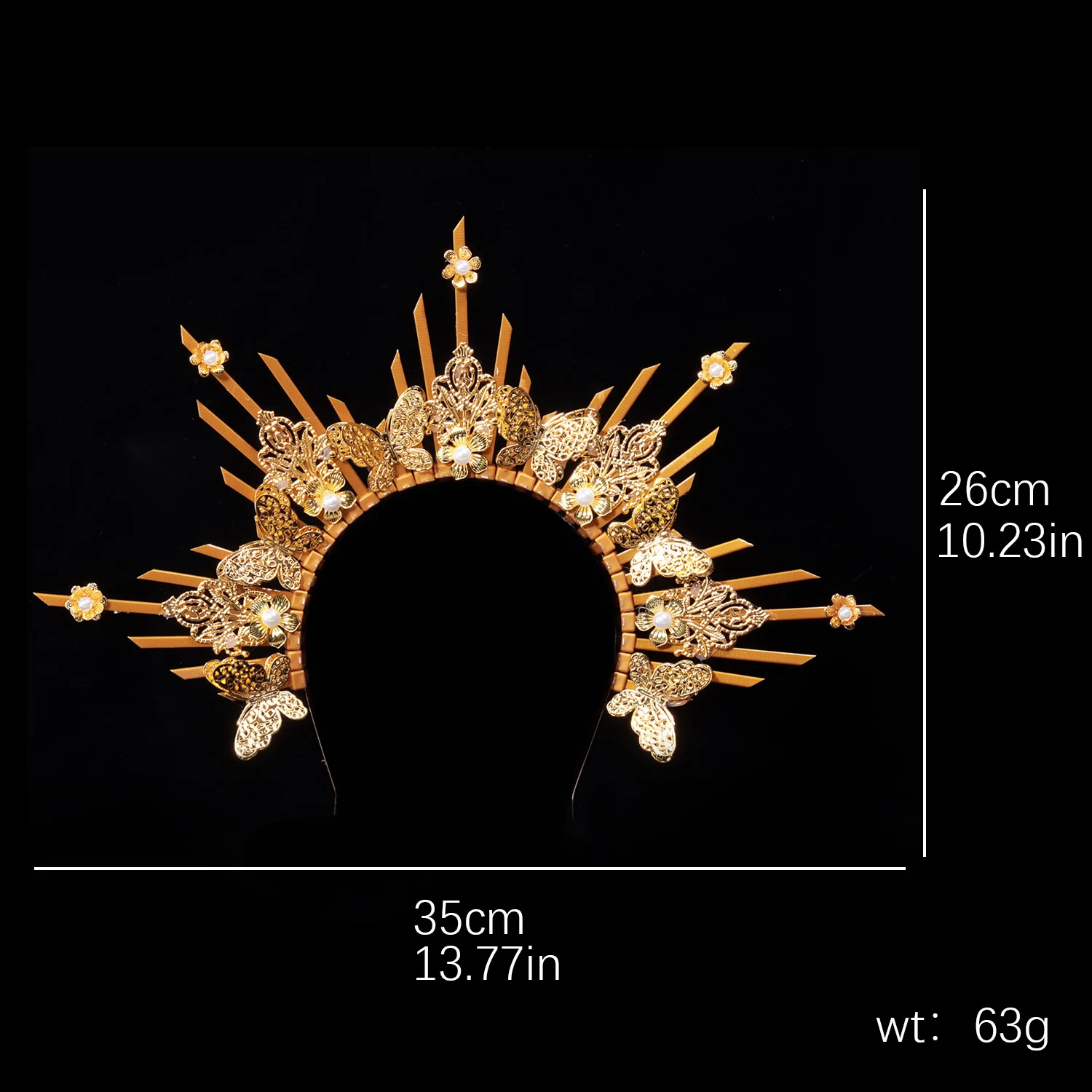 Vintage Crown Halo Headpiece Wedding Headwear Cosplay Women Sun Goddess Pearl Halloween Carnival Party Girls Headdress Props