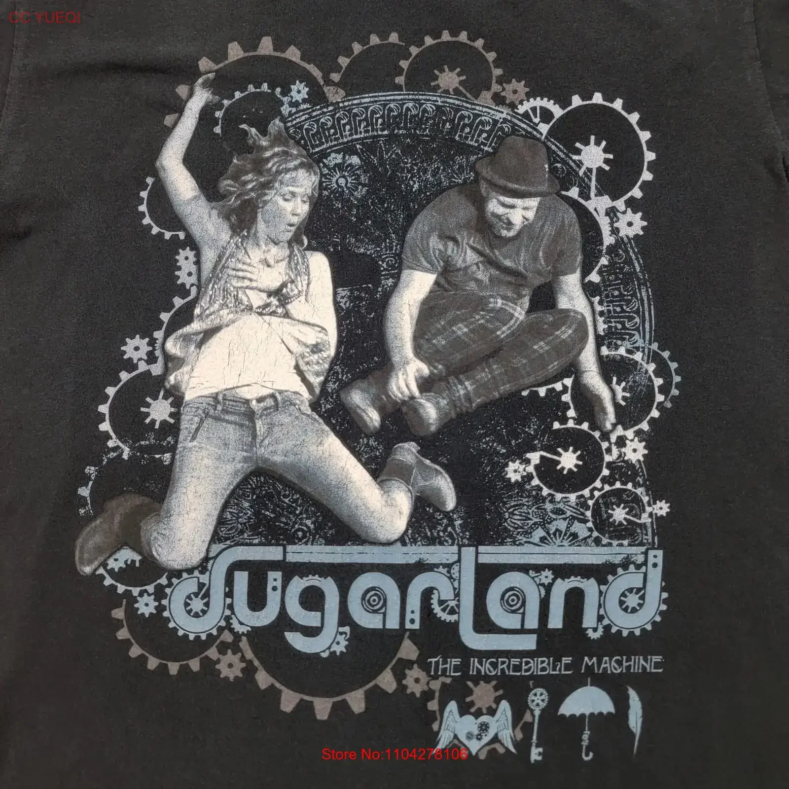 T-shirt pour homme Sugarland, taille M, The Incredible Machine Tour Concert, style vintage, délavé, pour un usage quotidien, doux et tendance