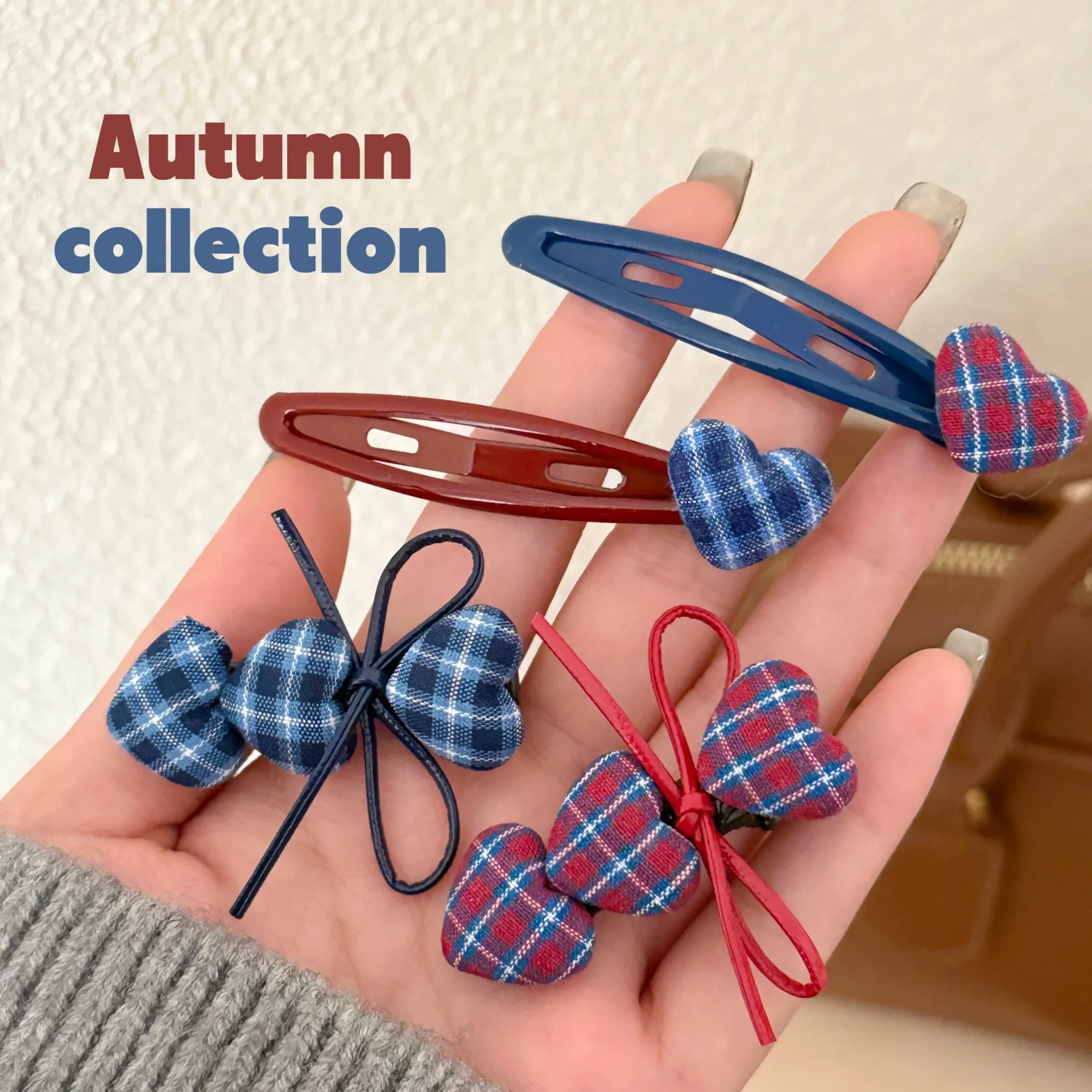 

2pc Cute College Style Beautiful Plaid Bow Hairpin Retro Hair Side Clips for Girls Women Korean Hair Accessories