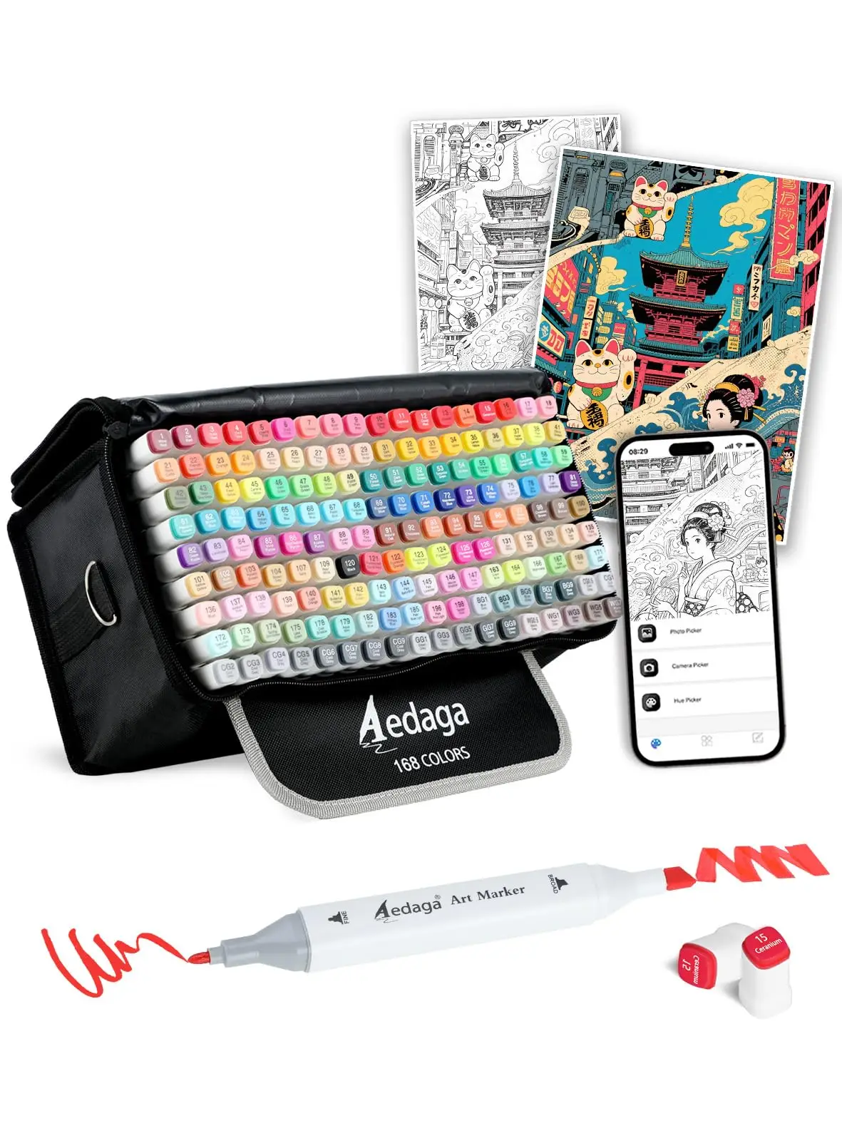168 Alcohol Marker Pen Set Dual Tip Chisel Fine Art Drawing Coloring Supplies with Free Color App Carry Bag Adults