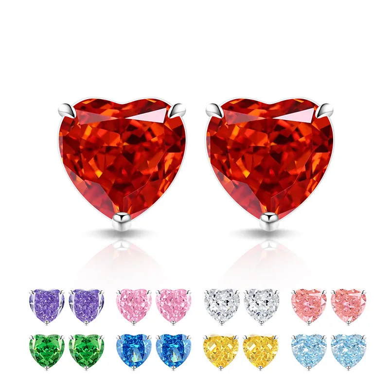 

Серьги-гвоздики из стерлингового серебра 925 пробы, серьги-гвоздики в форме сердца с драгоценными камнями и цирконами для женщин, стильные серьги-гвоздики для дня рождения, свадьбы, подарок