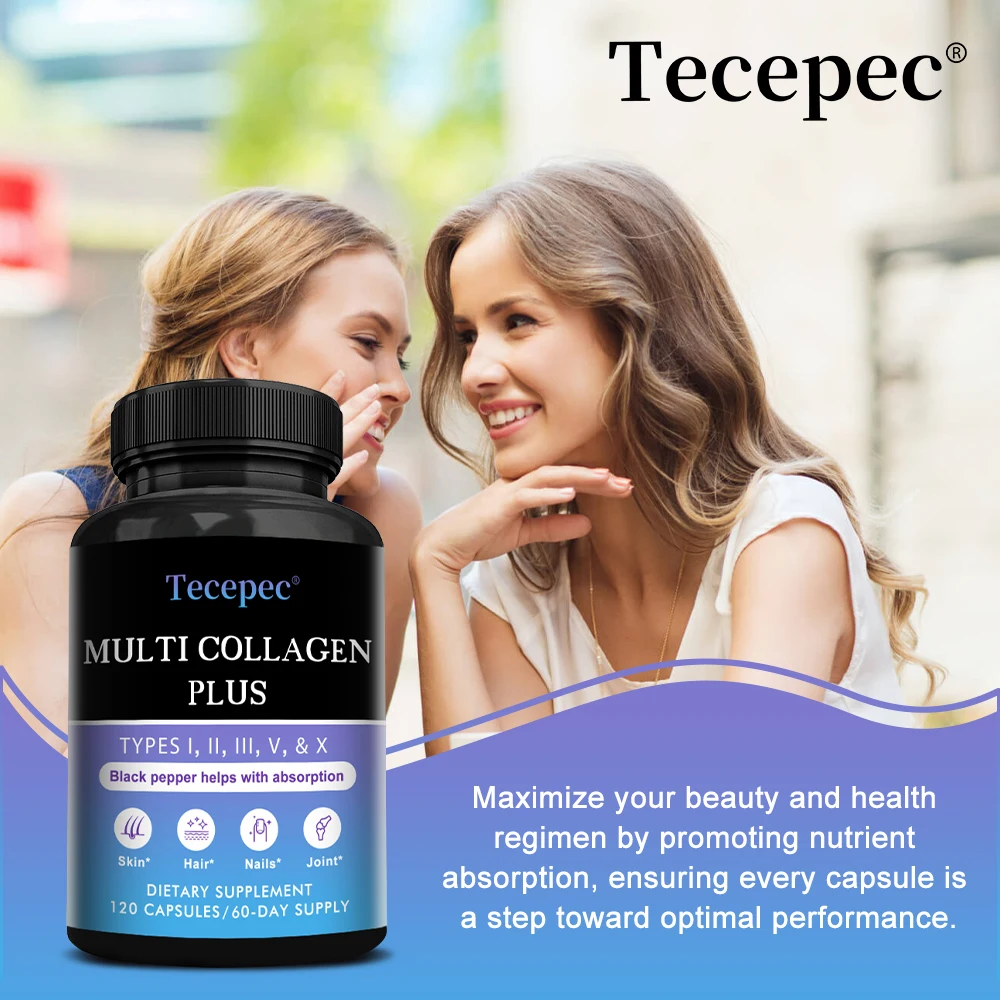 

Multiple Collagen Complex - Types I, II, III, V, and X - Hair, Skin, Nail, Bones, Joint Health Support, for Men and Women