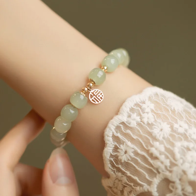 Natural Hotan Jade Wrapped Bracelet Handstring Light and Luxury Good Luck Boudoir Gift for Small Female New Product