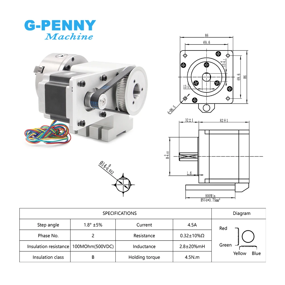 G-penny 3/4 mandíbula 130mm 4o eixo cnc cabeça divisória/eixo de rotação/kit de eixo um relação de redução 4:1 com motor de passo nema34