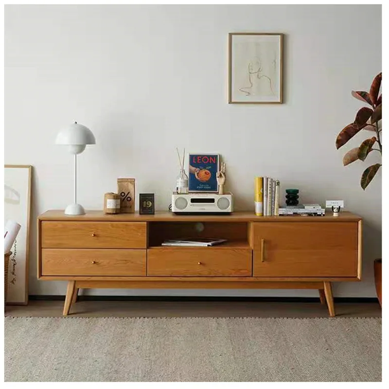 

Скандинавский шкаф для телевизора из цельного дерева, журнальный столик, комбинация небольших квартир, аудиовизуальный шкаф из вишневого дерева, функция хранения