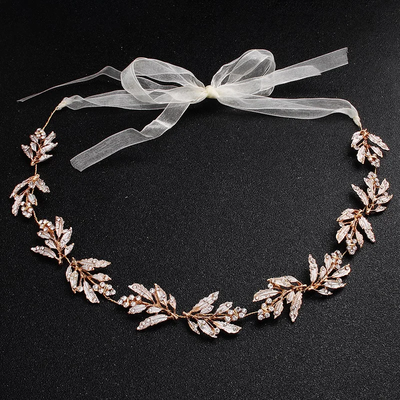 Fashion Gold Silver Color Leaves Bridal Headbands For Women Handmade Crystal Rhinestone Hairbands Head Accessories