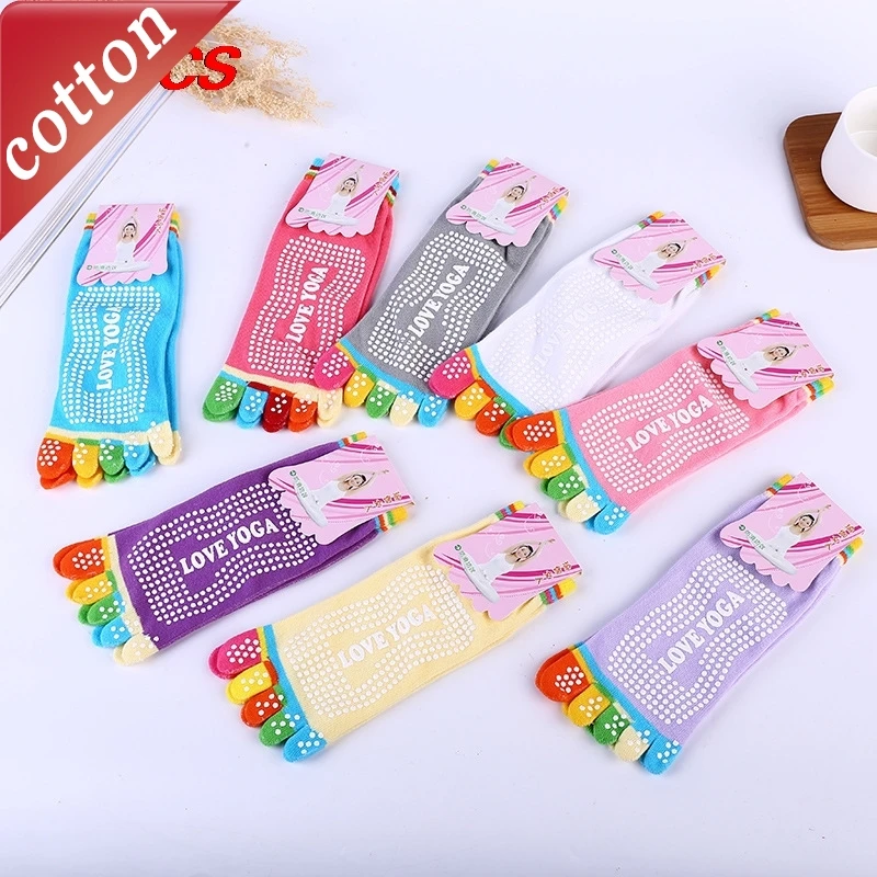Women's Toe Socks Candy-colored Dopamine Rainbow Non-slip Silicone Dance Yoga Sports Socks Comfortable Cotton Socks For Girl