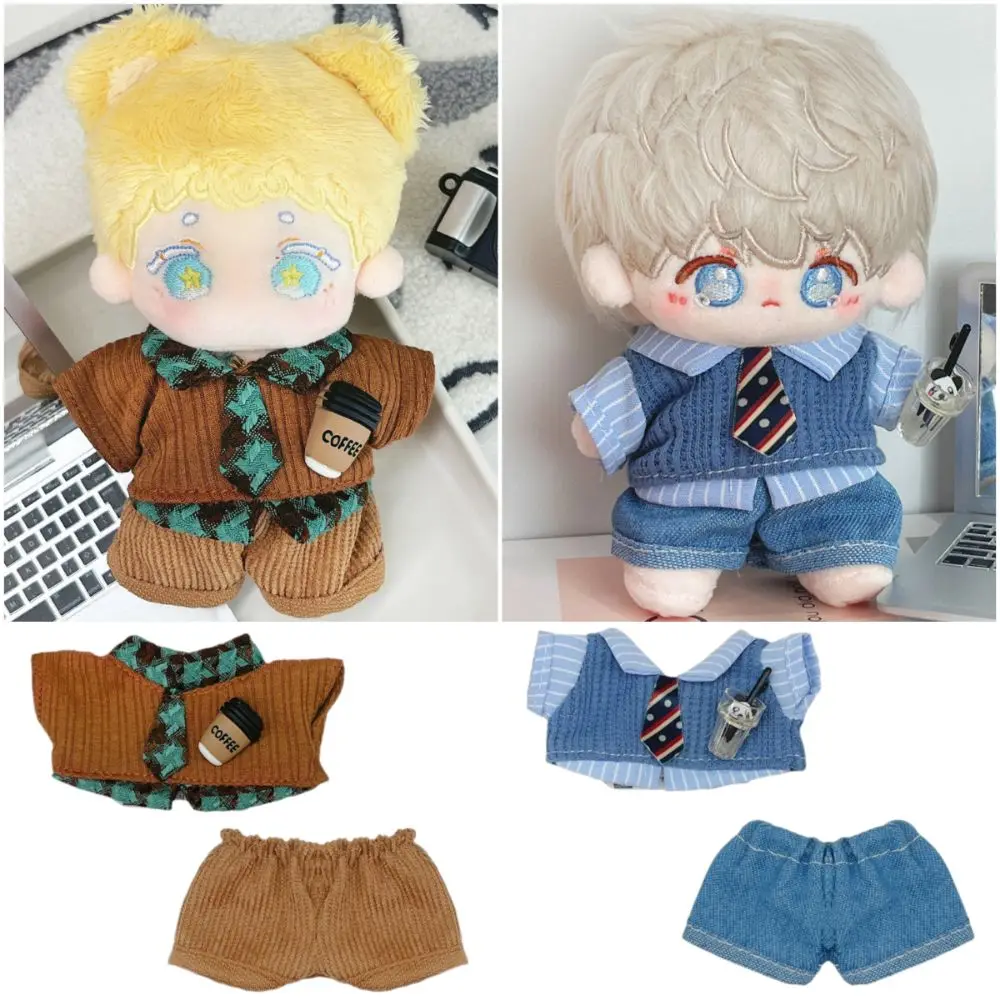 

10cm Doll Clothes Changing Dress Game Blue Brown Doll Blouse Pants Suit Cosplay Photo Prop Mini Shirt Necktie Pants Set Gift