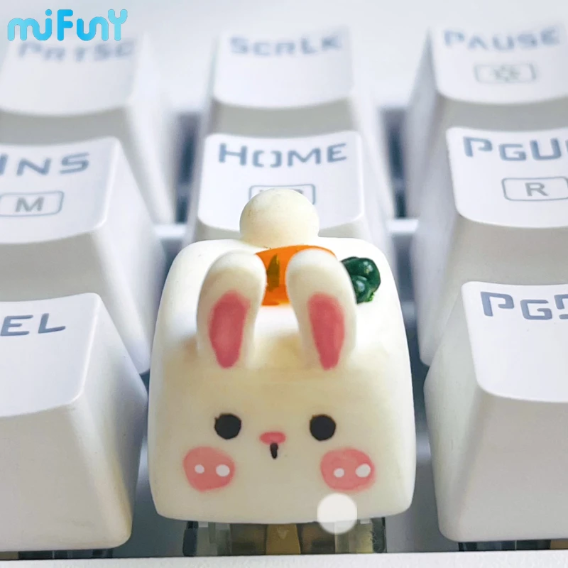 

Cute Rabbit Point Animal Keycap Artisan Keyboard Cap Handmade Personality Resin Custom Mechanical Keyboard Accessories Gift