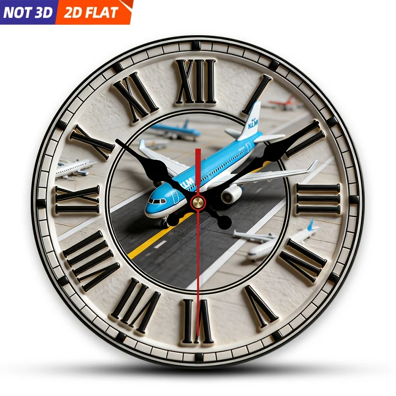

Настенные часы в авиационном стиле, 1 шт. | 2D плоские бесшумные декоративные часы, креативный дизайн, подходят для спальни, гостиной, офиса.