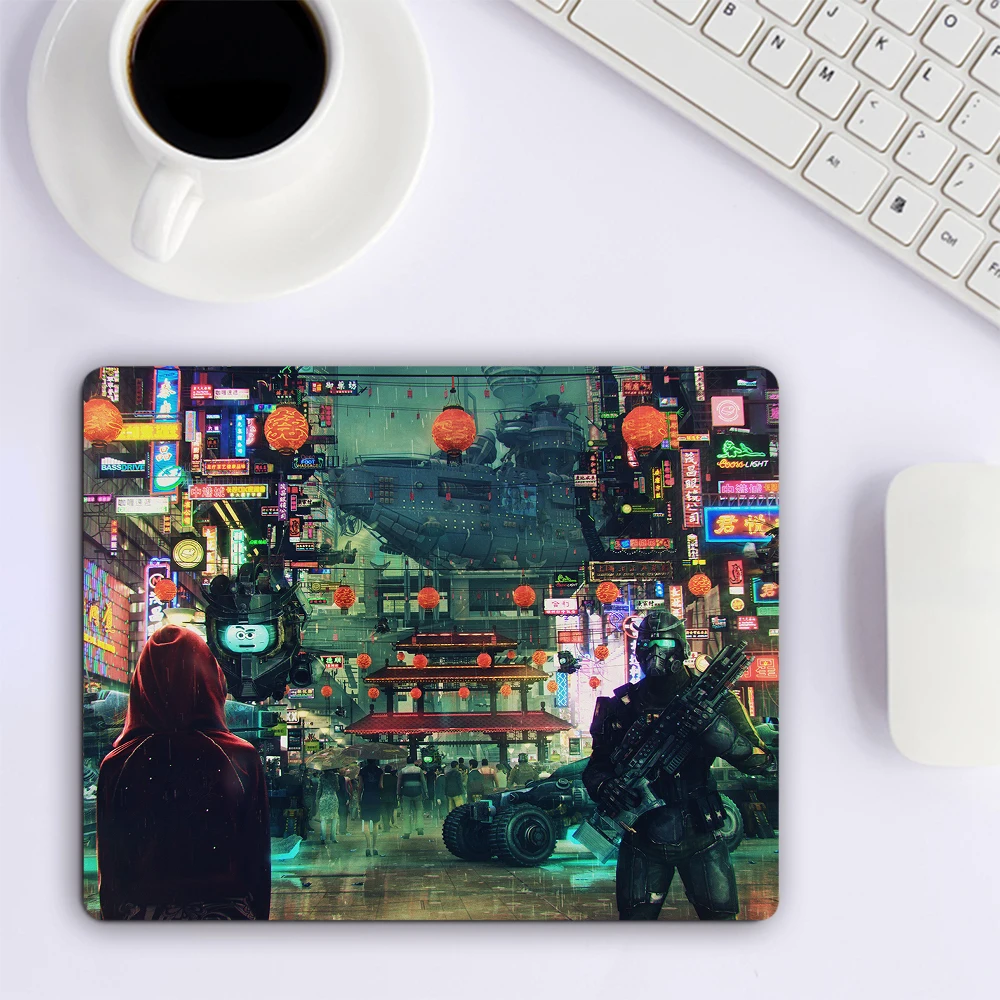 Anime Neon City Small Mouse Pad accessori per giochi per Computer tastiera Mouse Mat Office Desk Pad PC Gamer Mousepad Laptop Mausepad