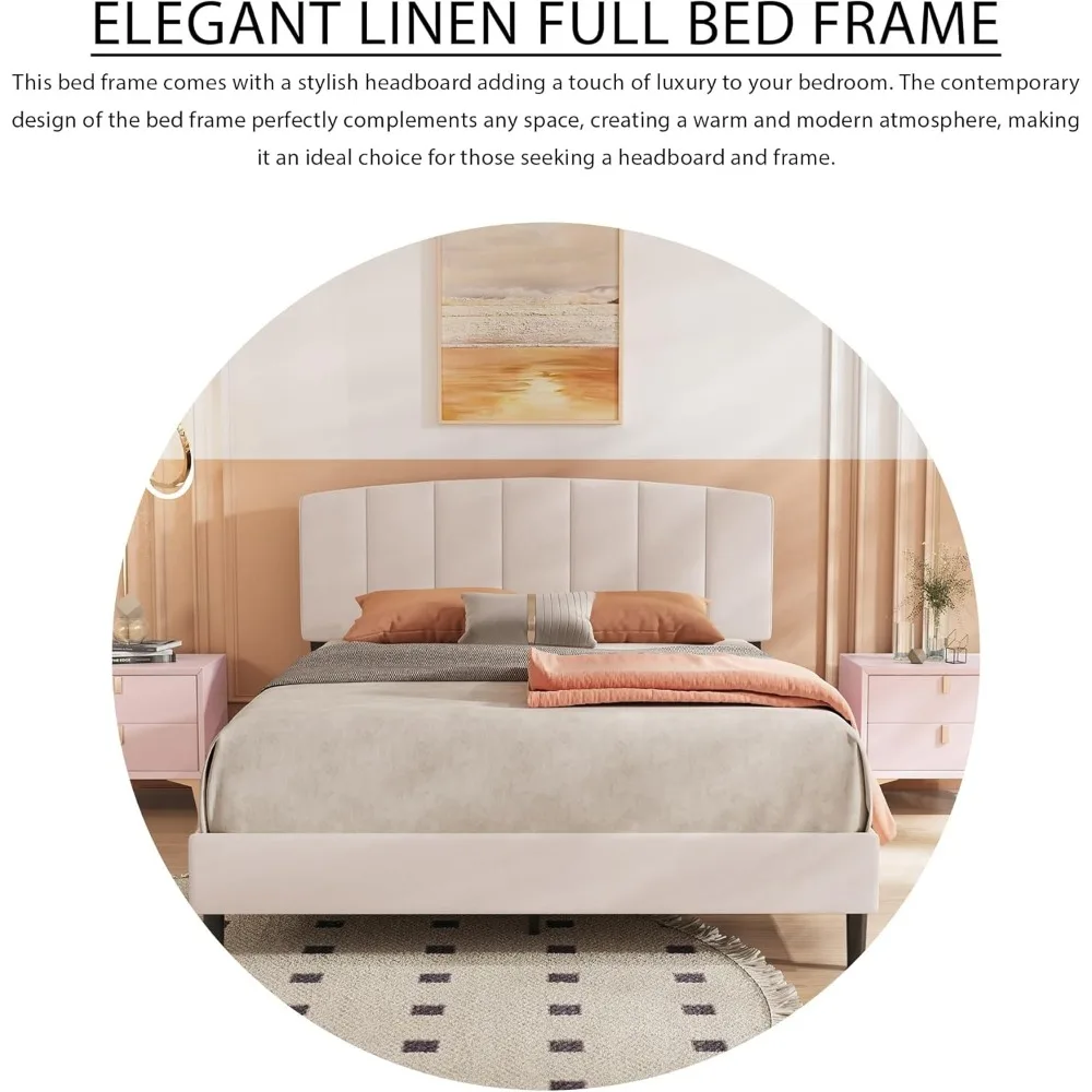 إطار سرير منجد بحجم كوين من alazyhome مع لوح رأسي منجد مخملي وشرائح خشبية تدعم بدون صندوق زنبركي N