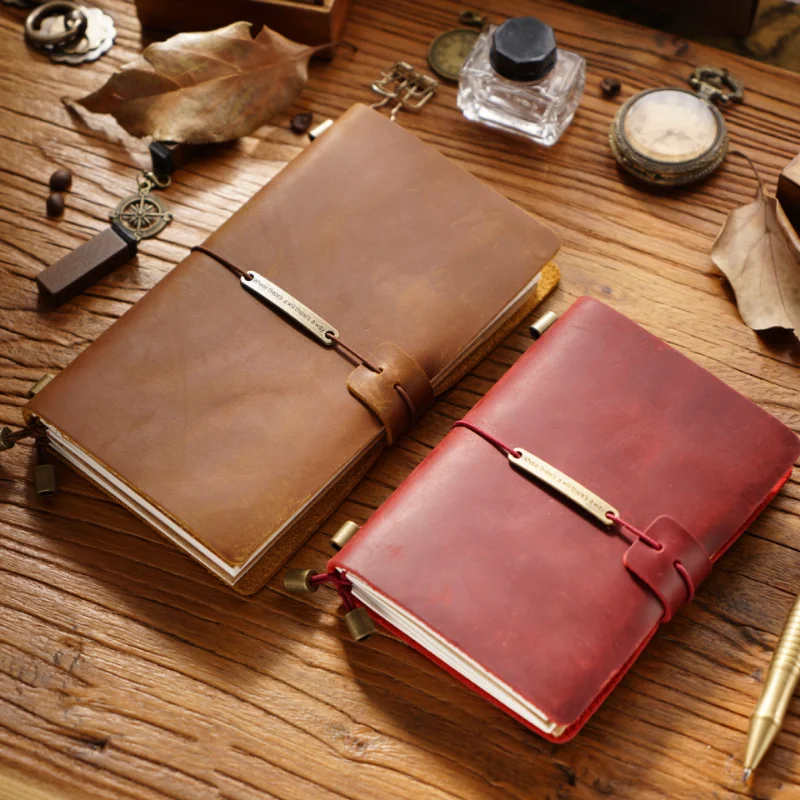 Vintage Genuine Leather TN Travel Notebook Handmade Crazy Horse Leather Notebook Cowhide Diary Notebook