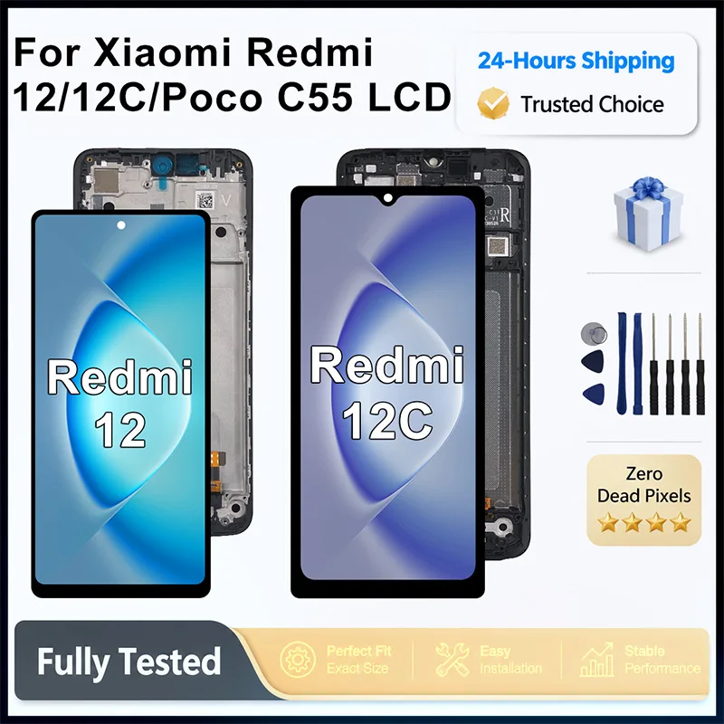 OEM LCD For Xiaomi Redmi 12 Display Touch Screen Digitizer Replacement Part With Frame For Redmi 12C LCD Display Screen Assembly