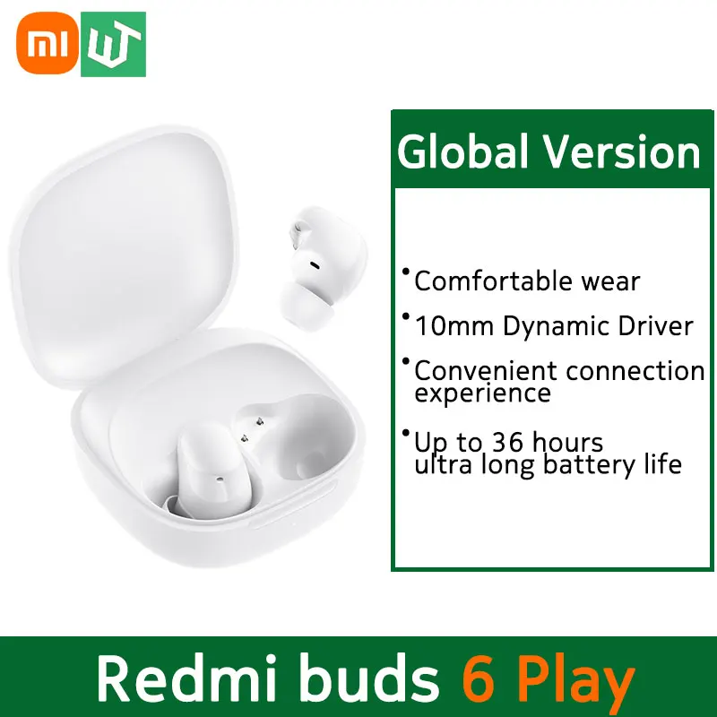 Global Version Xiaomi Redmi buds 6 Play Earphone 10mm Dynamic Driver AI noise cancellation for calls Bluetooth 5.4 TWS Headphone