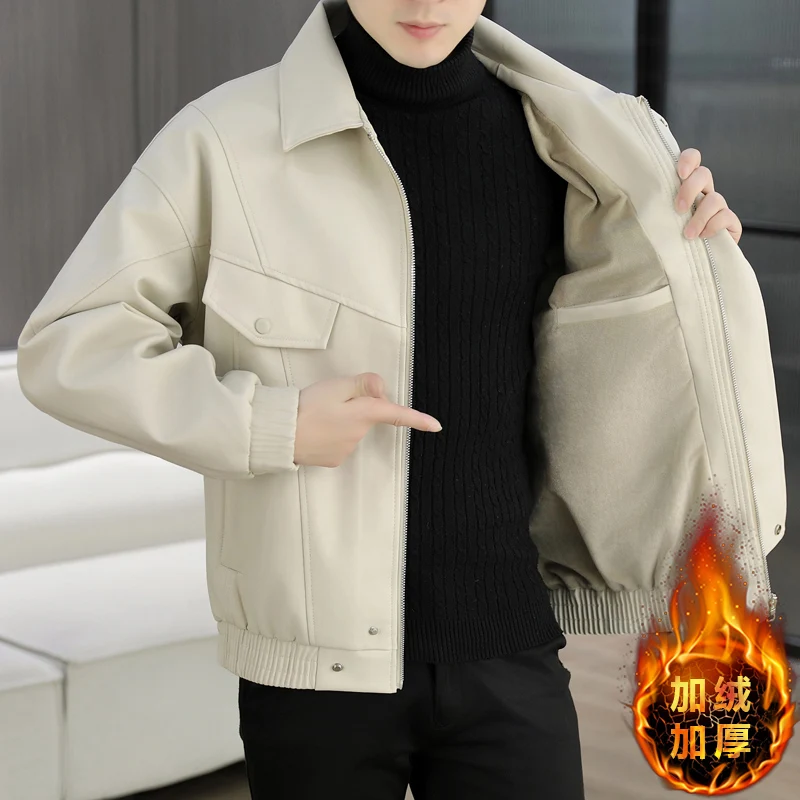 

Autumn Winter Warm Leather Jacket for Men Fashion Thicken Motorbike Leather Jackets Lapel Casual Business PU Coats Men Clothing
