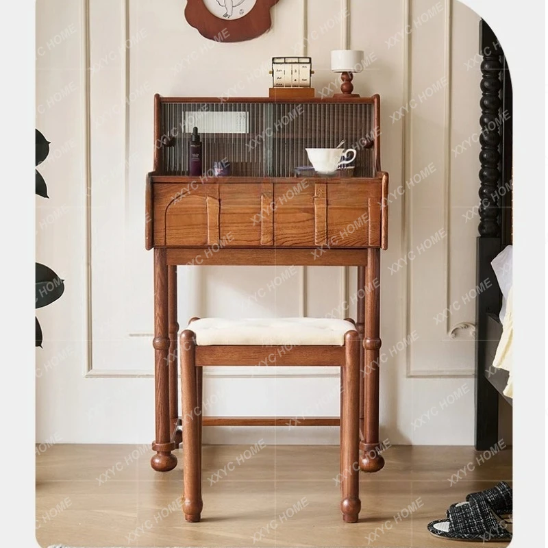 

Туалетный столик из массива белого вощеного дерева для спальни, для небольшой квартиры, с выдвижным ящиком