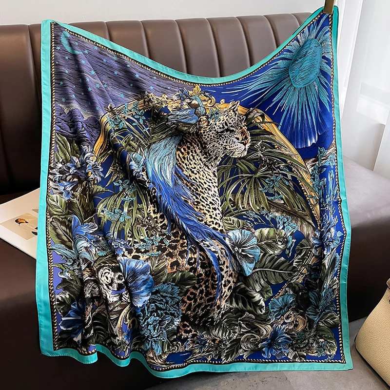 Luxury Brand Animal Women Scarf Silk Square Leopard Print Design Hijabs Female Neckerchief Scarves Wrap Headband Bandana