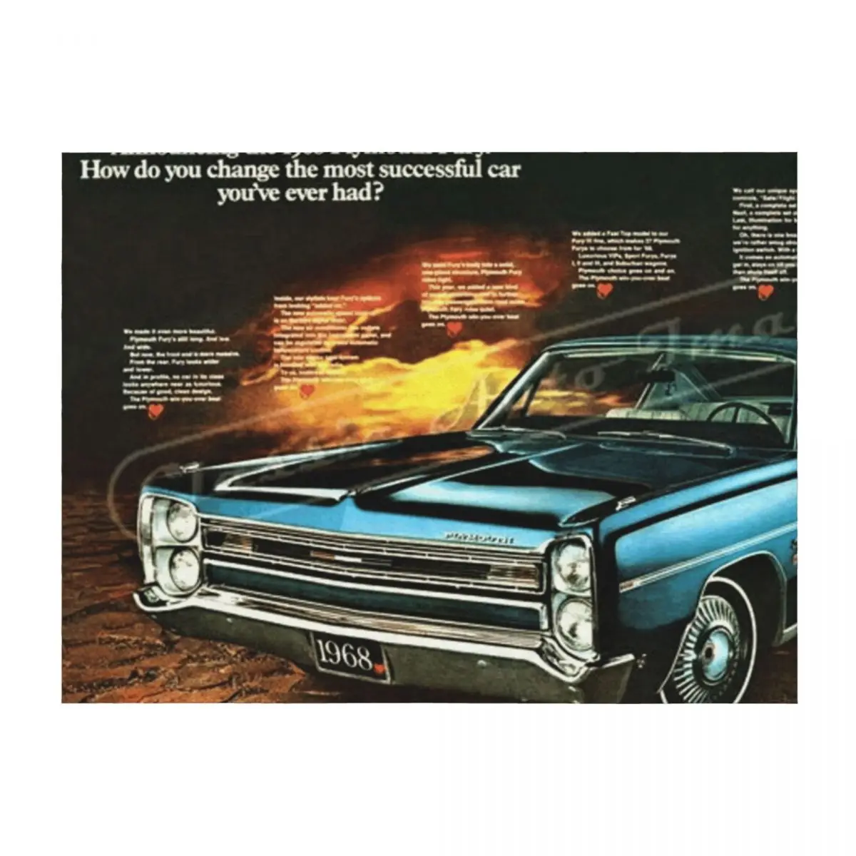 

1968 Plymouth Fury Original Car Announcement Wall Art poster / vintage posters Throw Blanket Plaid on the sofa Moving Blankets