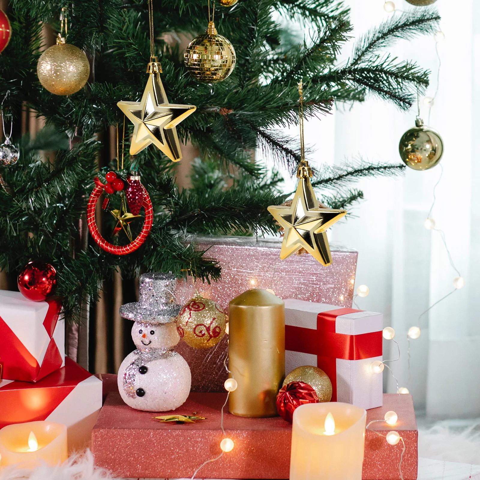 

12Pcs Xmas Hanging Star Pendants Christmas Party Ornament Romantic 3D Star Decor for Indoor Festival Scene Xmas Decor