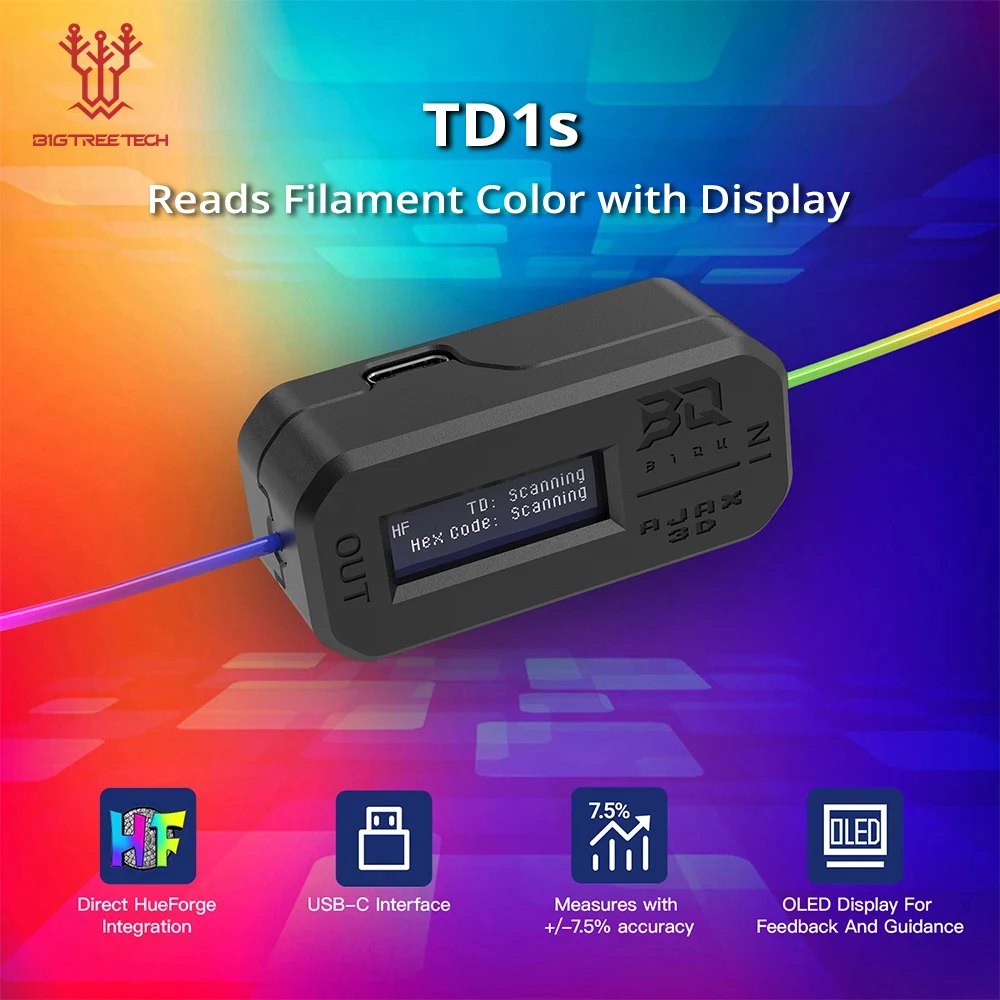 

BIGTREETECH TD1s Reads Filament Color with Display Measured Values into HueForge 3D Printer Accessories DIY Module