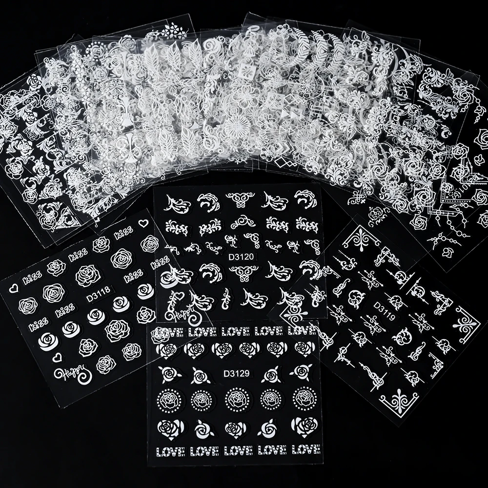 30 قطعة/المجموعة الدانتيل العروس الزهور البيضاء مسمار الفن ملصقات 1 * عدة 3D الجوف الزهور مسمار صائق 6*5 سنتيمتر * 30 قطعة رومانسية مانيكير المنزلق ~ #5