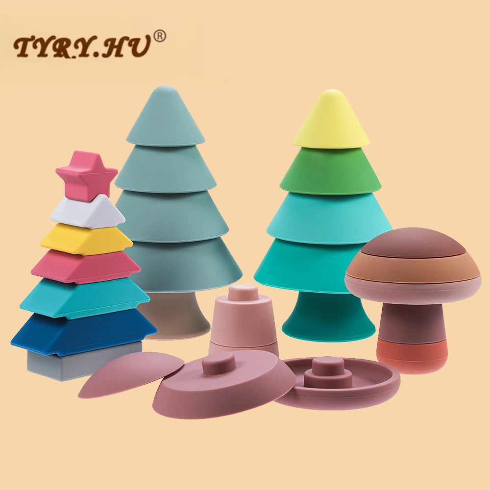 

TYRY.HU DIY Creative Stacking Balance Game Educational Toy Kids Gift Baby Silicone Toy Montessori Rainbow Building Blocks