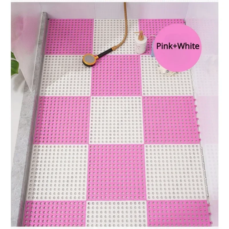 1set/2set/3set- Bathroom Mat, Splicing Waterproof Mat, Solid Color Bath Rug,Hollow Out Shower Stall Mat For Bathroom