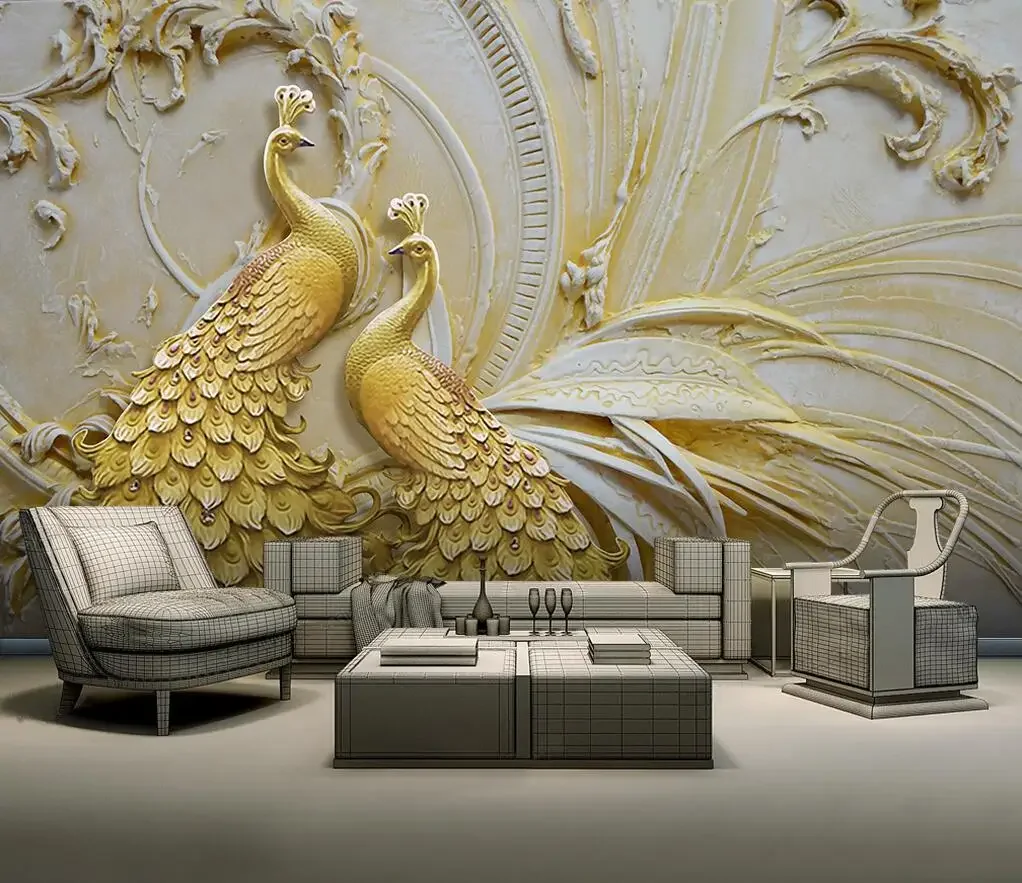 custom Peacock flower butterfly wallpapers for Living Room Sofa TV Background 3D Wall paper sticker Murals home decor Stickers