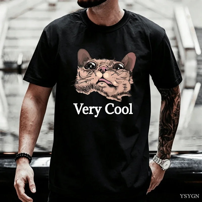 Gumbus Very Cool T-Shirt for Men Women Elastic Casual Short Sleeve Tshirt Cotton Printed Cute Cat T Shirt Oversized Streetwear