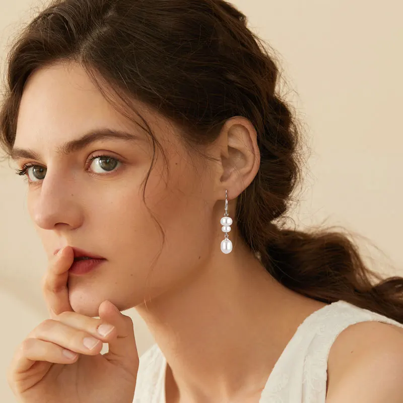 

AINUOSHI Lady's 2PCS Pearl Earrings S925 Sterling Silver Shell Bead Clip Drop Earrings for Women Silver Gold Color Fine Jewelry