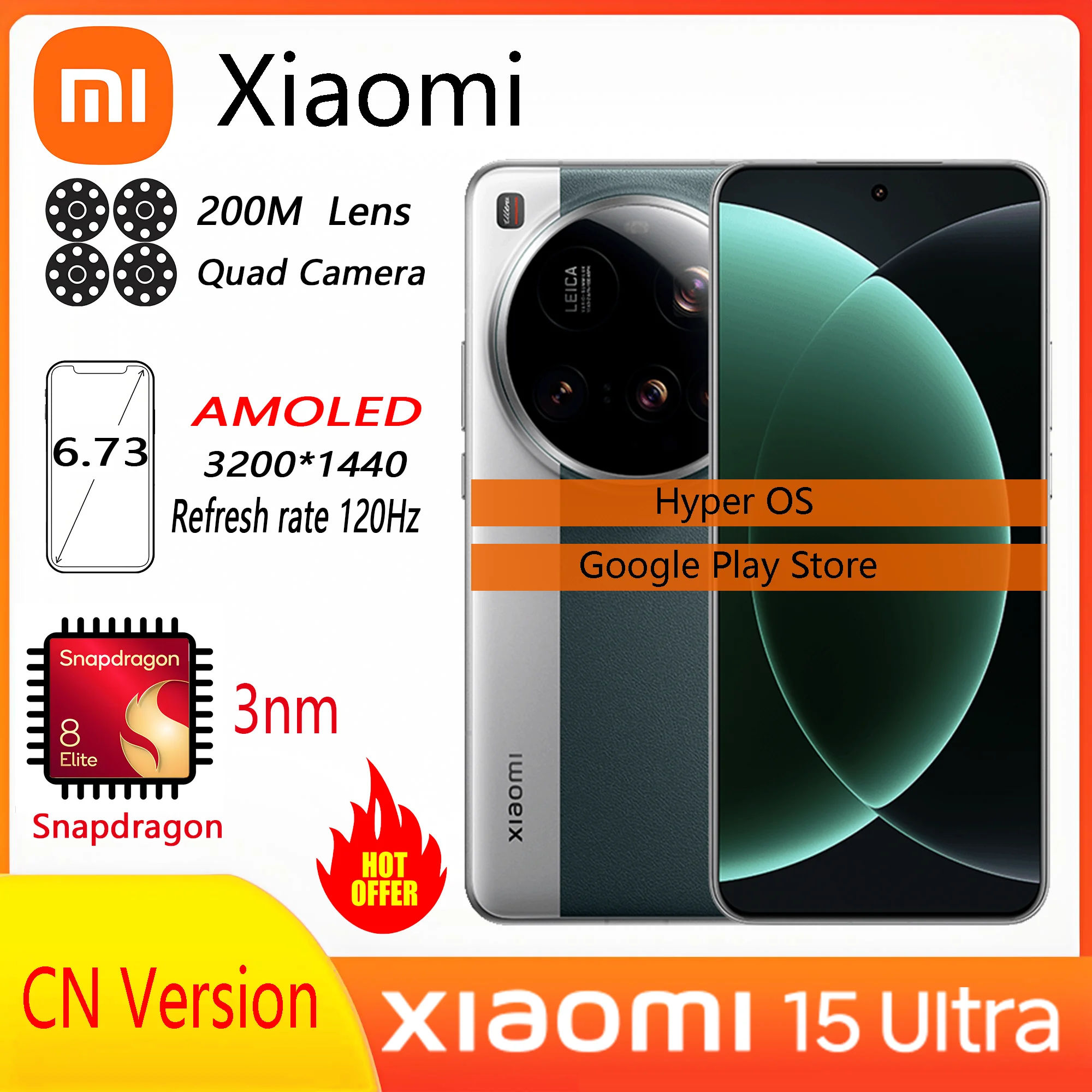 Version CN Smartphone Xiaomi 15 Ultra Snapdragon �   8 Elite AMOLED Leica 200MP Ultra T�l�objectif 90W HyperCharge IP68