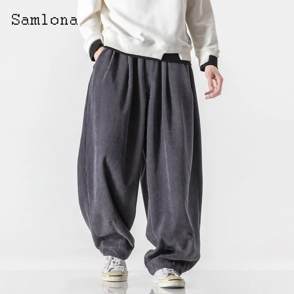 2026 حجم كبير رجل أنيق موضة الكاحل طول السراويل الكاكي رمادي فضفاض البنطلونات الرجال الوقوف جيب عادية واسعة الساق بنطلون جديد