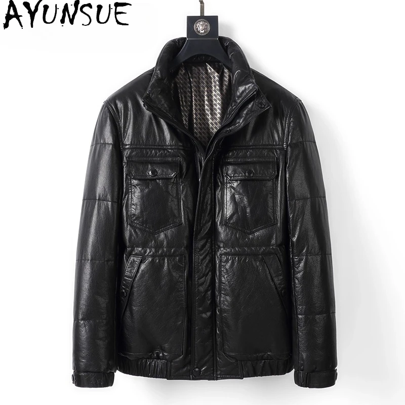 

AYUNSUE Real Cow Leather Down Jacket Men Winter 2025 Short Genuine Cowhide Leather Jackets Stand Collar Goose Down Coat Chaqueta