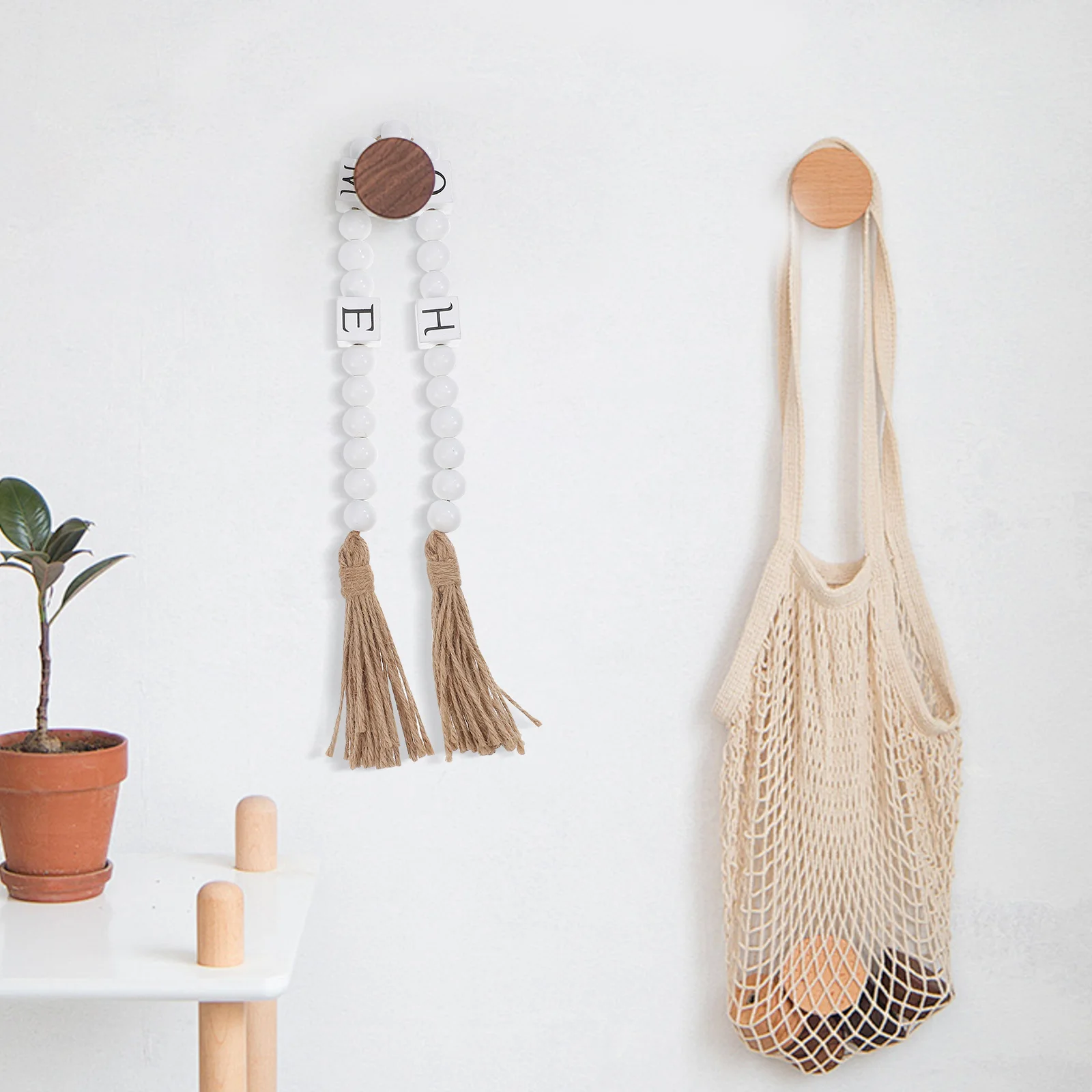 

Wooden Bead Garland Tassel String Wall Hanging Home Decor Farmhouse Boho Style Hanging Ornament Bead String For Bookshelf