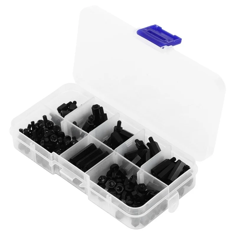 180pcs Box M3 Nylon Screw Nut Male Female Standoff Combination Assortment Kit(Black )