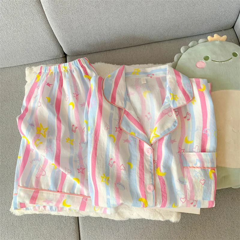 2Summer short-sleeve cloud cotton pajama set for women, comfortable and trendy, shorts that can be worn outside, home wear set image 5
