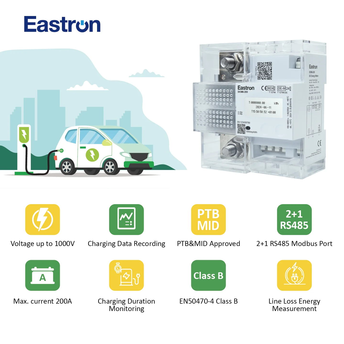 2026Easton DCM6-200 PTB Certified Smart DC Electricity Meter, Bi-directional Electric Car Charger Smart Power Meter