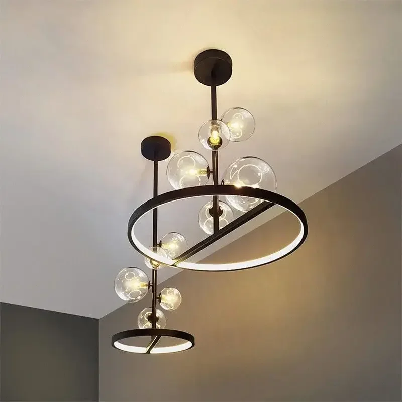 Modern Nordic Black Glass Circle Pendant Lamp Chandelier For Dining Room Kitchen Island Living Room Ceiling Lighting Fixture