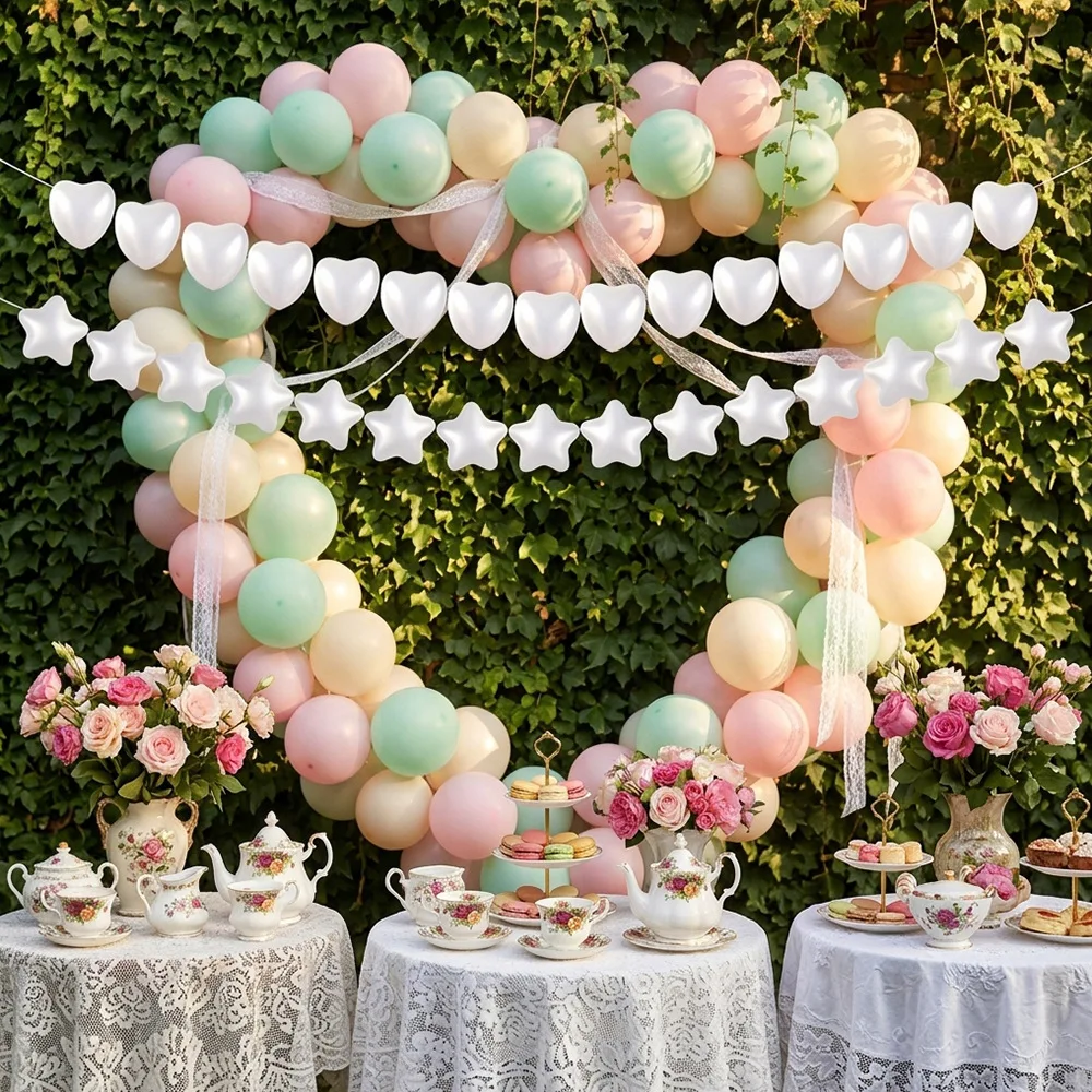 Pentagramm-Liebesperlen-Kettenanhänger, PE-Perlenstrang-Deko, Glänzende Perlenkette für Hochzeit, Geburtstag, Party, Deckendekoration – Detail 7