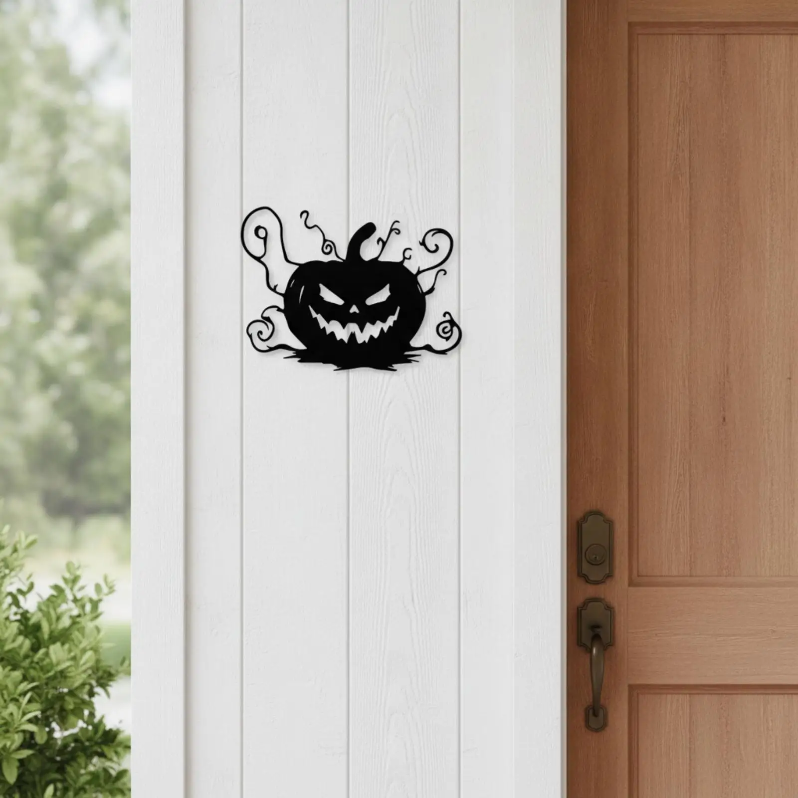 Iron Pumpkin Wall Mounted Artwork Flat Cutout Angry Face Metal Silhouette Halloween Decor for Entryway Indoor Outdoor