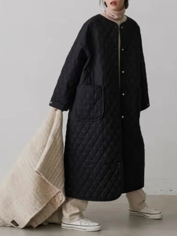 Respzed-Manteau long en coton plissé à carreaux pour femmes, vestes à manches longues pour femmes, mode décontractée, hiver, combiné 2023