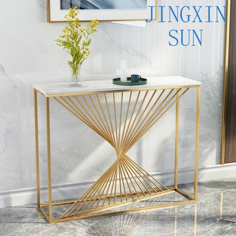 Nordic golden marble entrance table, light luxury, simple entrance table, corridor decoration, golden color