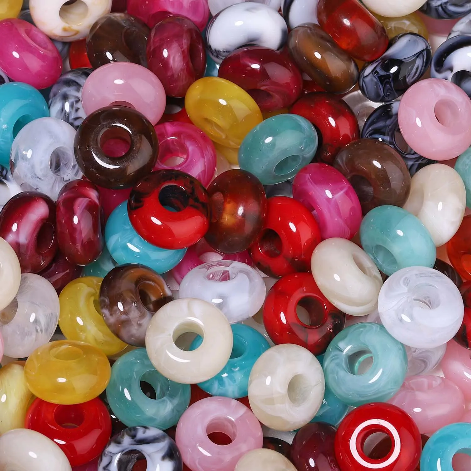 50pcs 7x14mm Acrylic Abacus Multicolor Large Hole Beads DIY Jewelry Making Beadwork Projects Bracelet Necklace Charms Components